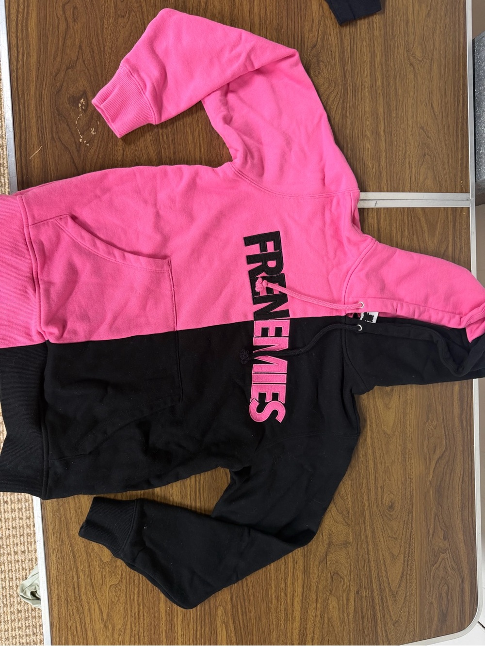 Frenemies Teddy Fresh Black and Hot Pink Colorblock Hoodie